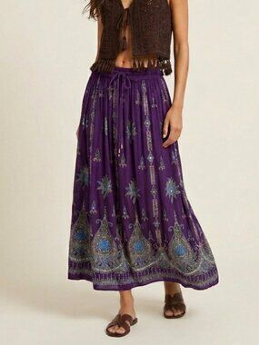 Boho Gipsy Embroidered Beaded Maxi Skirt Size S / M Fairy Grunge